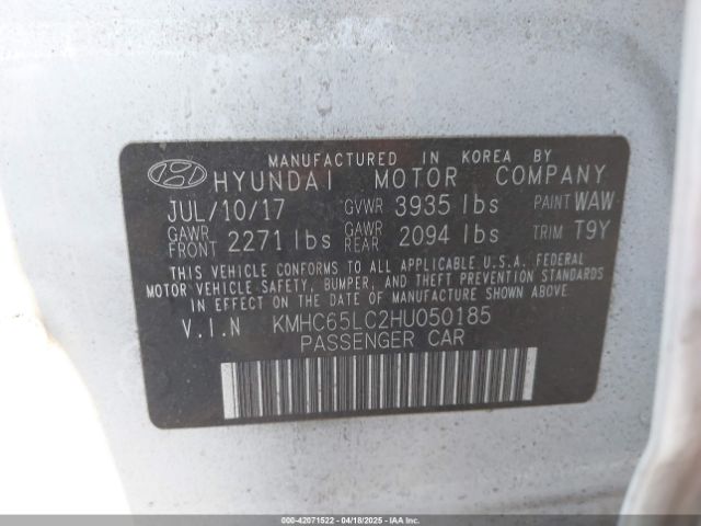 KMHC65LC2HU050185 Hyundai Ioniq Hybrid Blue