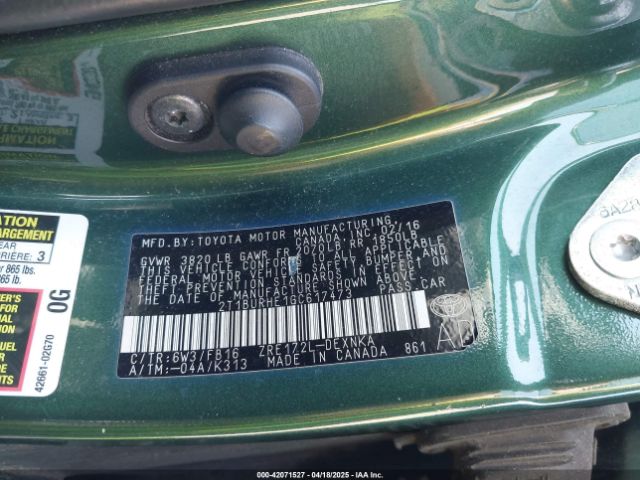 2T1BURHE1GC617473 Toyota COROLLA LE