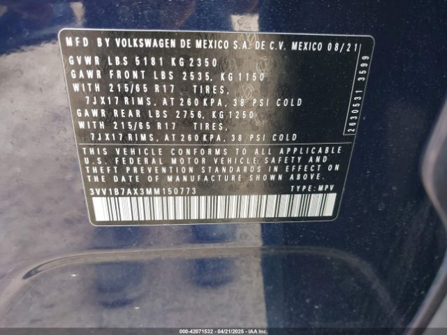 2021 VOLKSWAGEN TIGUAN 3VV1B7AX3MM150773 Photo 8