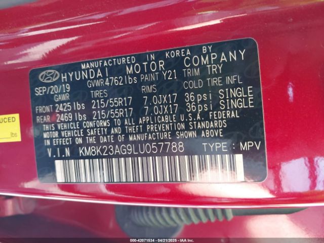KM8K23AG9LU057788 Hyundai Kona Electric Sel