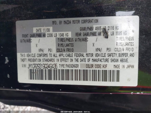 2009 Mazda Mazda5 Sport მანქანა იყიდება აუქციონზე, vin: JM1CR293190349435, აუქციონის ნომერი: 42071535