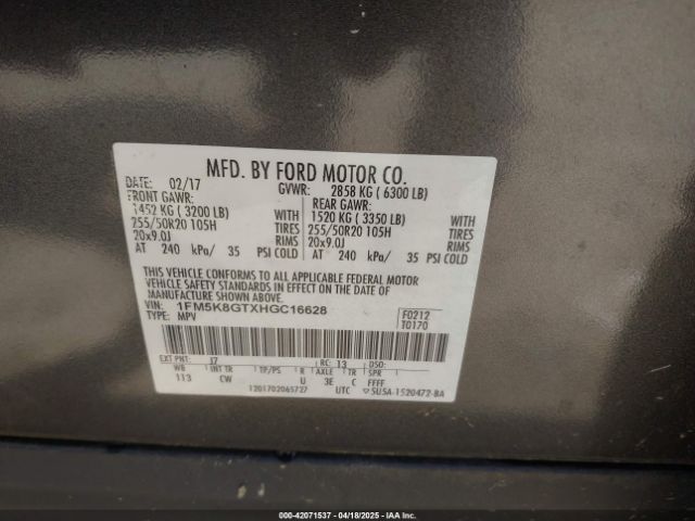 1FM5K8GTXHGC16628 Ford EXPLORER SPORT