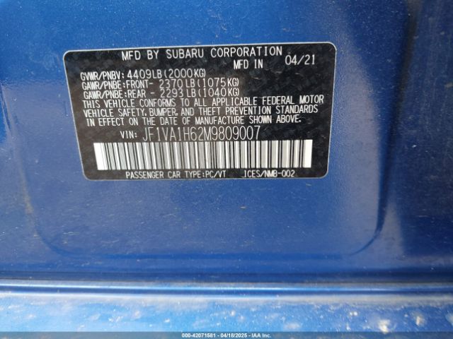 JF1VA1H62M9809007 Subaru Wrx Limited