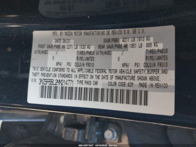 3MZBPBBL2MM214771 Mazda Mazda3 Select