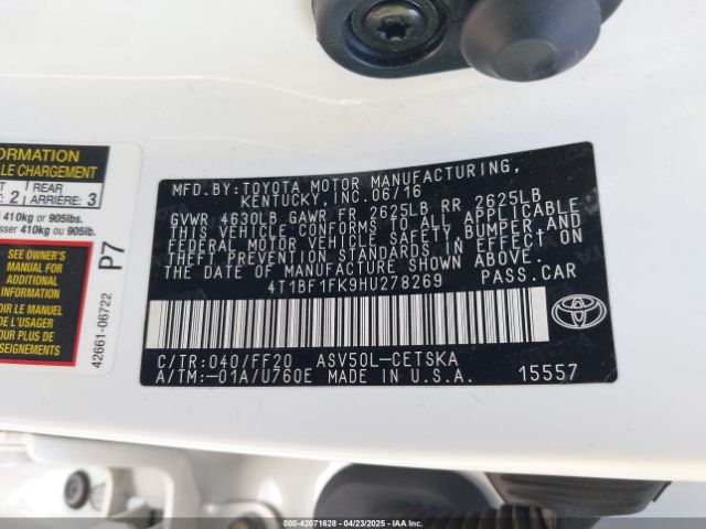 4T1BF1FK9HU278269 Toyota CAMRY SE