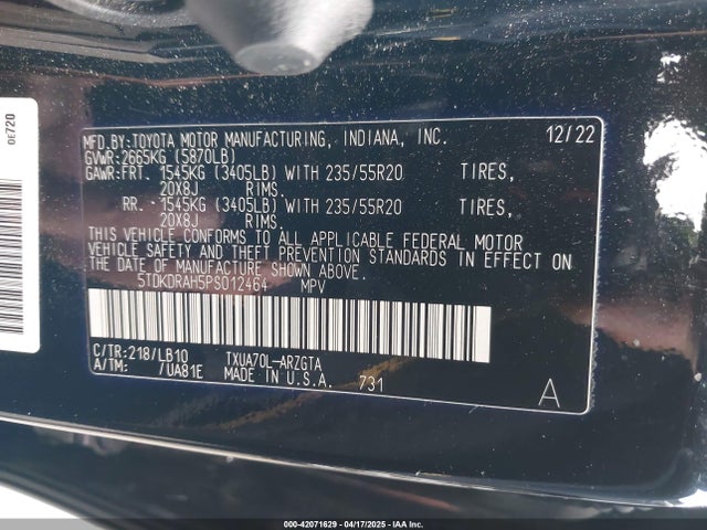 Toyota Highlander Limited 2023 5TDKDRAH5PS012464 Image 9