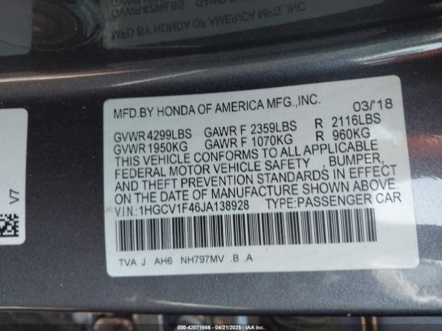 1HGCV1F46JA138928 Honda l15be