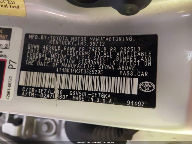 4T1BK1FK2EU539295 Toyota Camry Xle V6