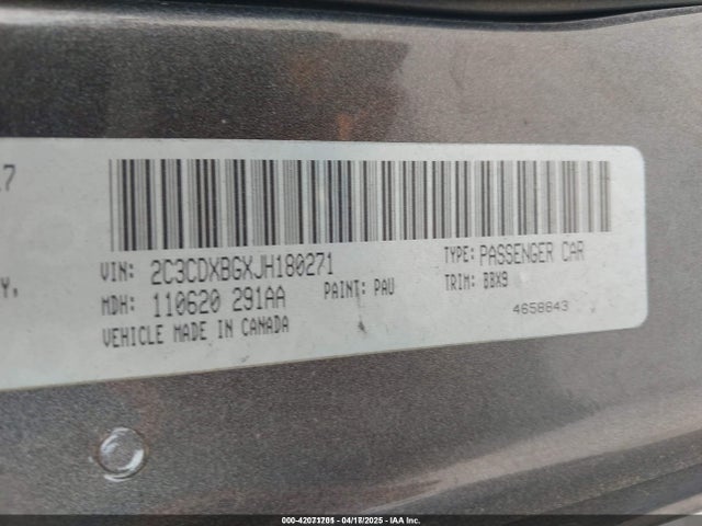 2C3CDXBGXJH180271 Dodge Charger Sxt Rwd