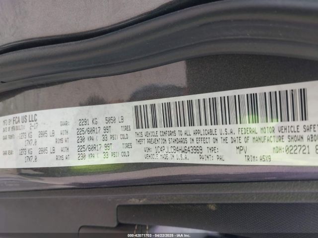 1C4PJLCB4HW643969 Jeep Cherokee Latitude Fwd