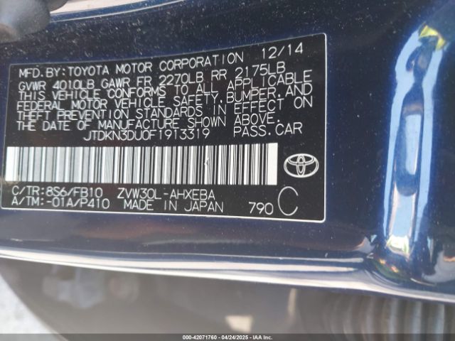 JTDKN3DU0F1913319 Toyota Prius Three