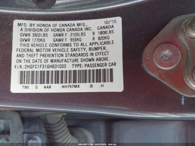 2HGFC1F31GH631033 Honda Civic Ex-t