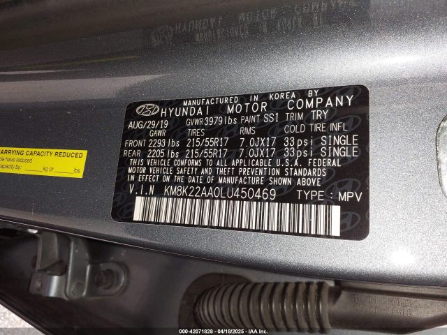 KM8K22AA0LU450469 Hyundai Kona Sel