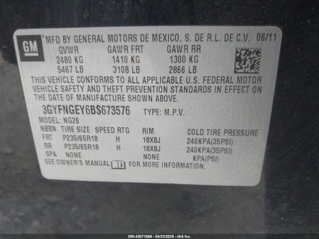 2011 CADILLAC SRX 3GYFNGEY6BS673576 Photo 8