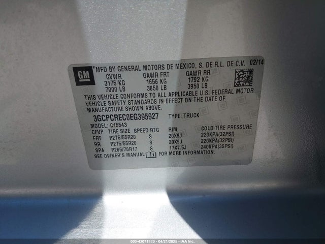 3GCPCREC0EG395927 Chevrolet Silverado 1500 1lt