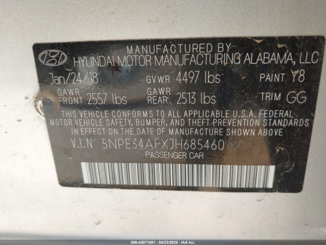 2018 HYUNDAI SONATA 5NPE34AFXJH685460 Photo 8