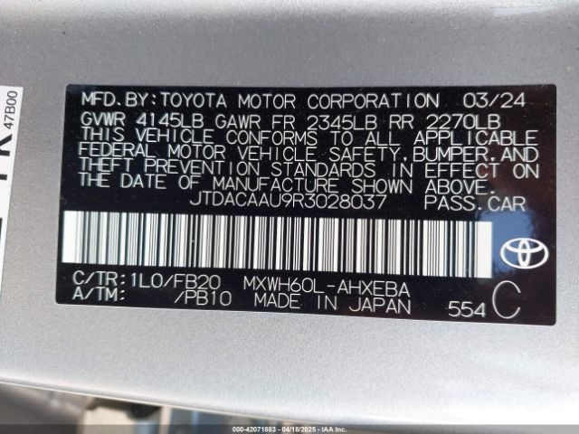 JTDACAAU9R3028037 Toyota Prius Le
