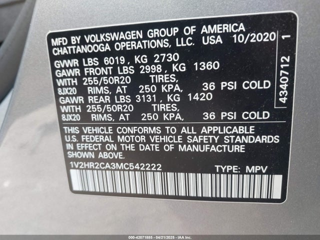 Volkswagen 3.6 fsi 2021 1V2HR2CA3MC542222 Image 9