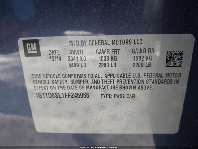1G11D5SL1FF245966 Chevrolet MALIBU 2LT
