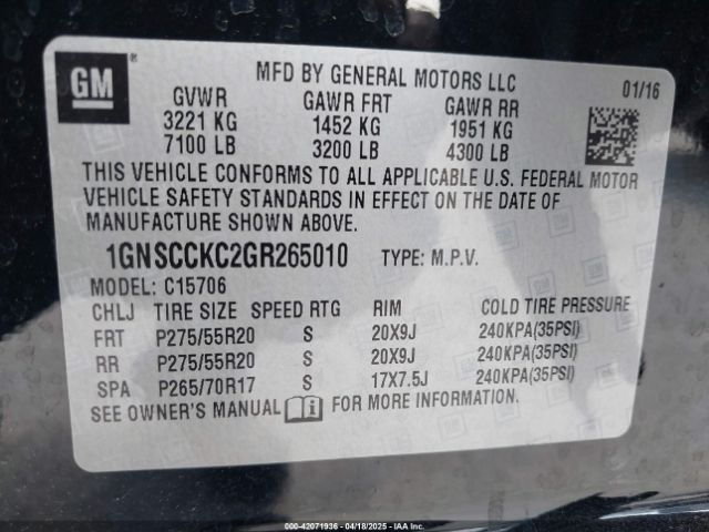 1GNSCCKC2GR265010 Chevrolet Tahoe Ltz
