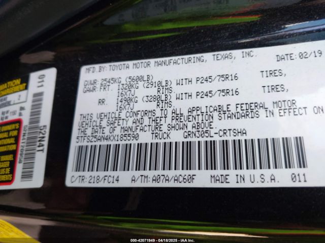 2019 TOYOTA TACOMA 5TFSZ5AN4KX185590 Photo 8