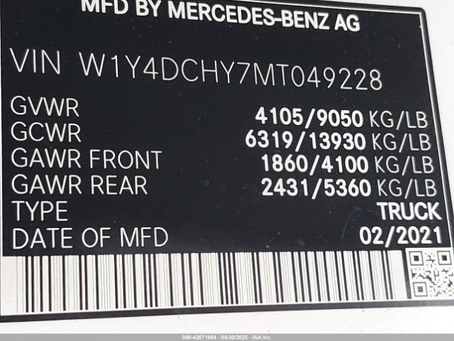 2021 MERCEDES-BENZ SPRINTER 2500 W1Y4DCHY7MT049228 Photo 8