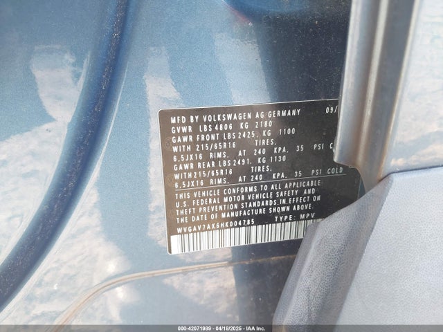 WVGAV7AX6HK004785 Volkswagen 2.0 tsi