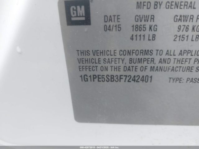 1G1PE5SB3F7242401 Chevrolet Cruze 2lt Auto