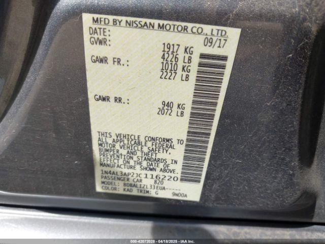 1N4AL3AP2JC116220 Nissan Altima 2.5 Sv