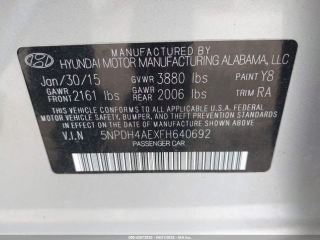 5NPDH4AEXFH640692 Hyundai ELANTRA SE