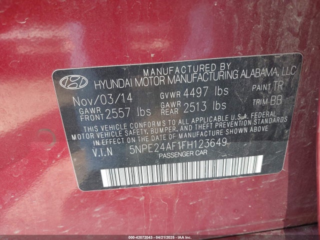 5NPE24AF1FH123649 Hyundai dohc gdi theta-ii
