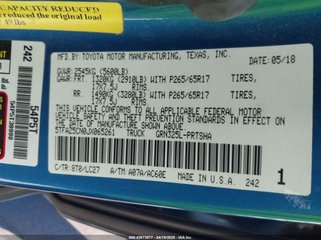 5TFAZ5CN0JX065261 Toyota Tacoma