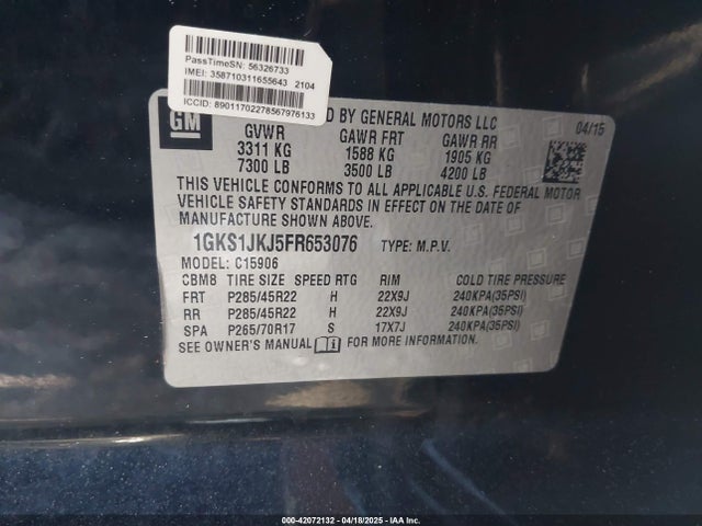 1GKS1JKJ5FR653076 GMC Yukon Xl 1500 Denali