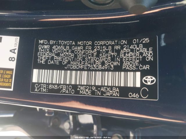 JTDBCMFE7S3084913 Toyota Corolla Hybrid Le
