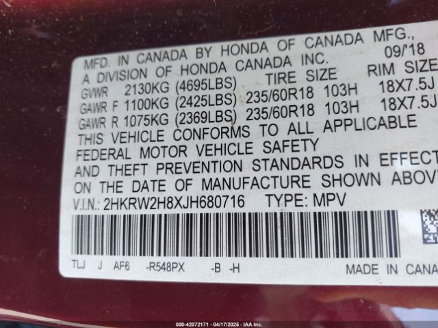 2HKRW2H8XJH680716 Honda Cr-v Ex-l/ex-l Navi