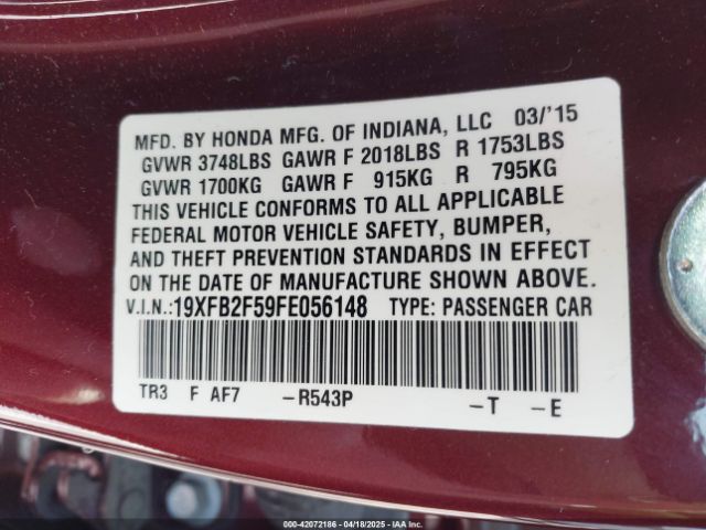 19XFB2F59FE056148 Honda Civic Lx