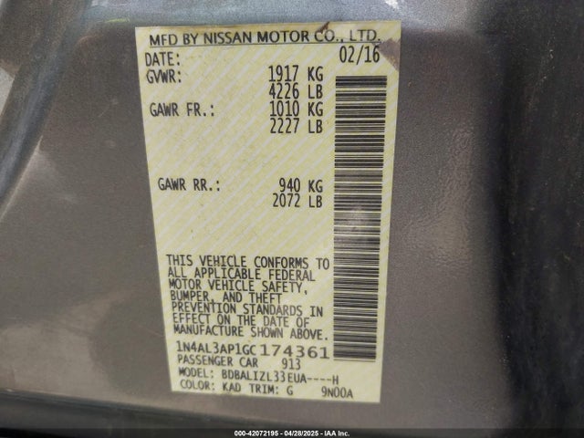 Nissan Altima 2.5 Sv 2016 1N4AL3AP1GC174361 Image 9