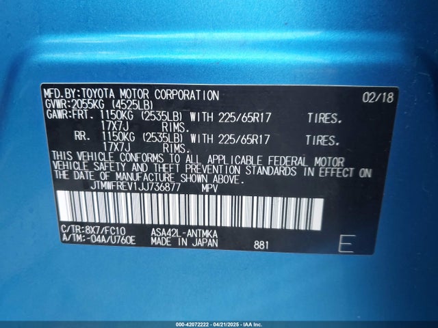 JTMWFREV1JJ736877 Toyota Rav4 Xle