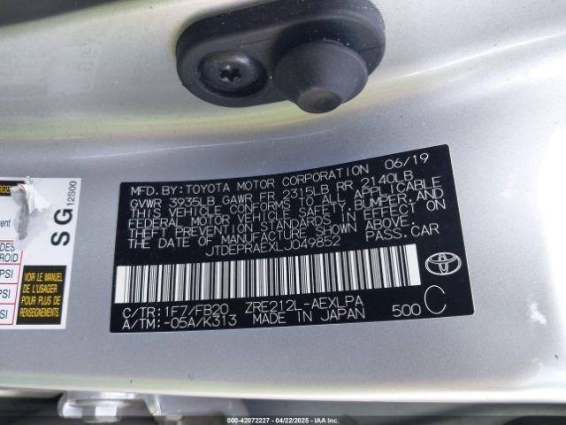 JTDEPRAEXLJ049852 Toyota COROLLA LE
