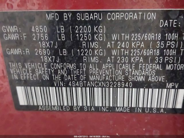 4S4BTANCXN3228940 Subaru Outback Limited