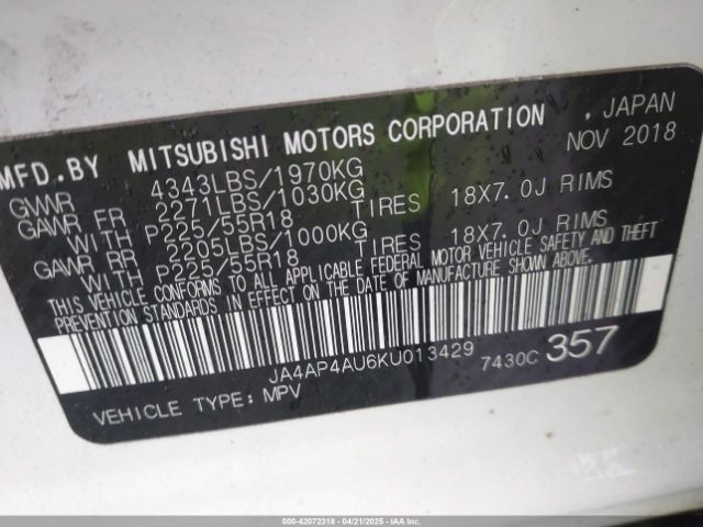 JA4AP4AU6KU013429 Mitsubishi Outlander Sport 2.0 Se