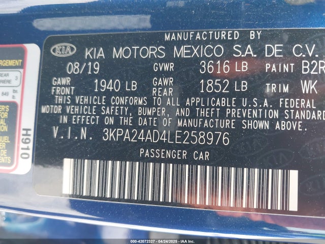 3KPA24AD4LE258976 KIA RIO S