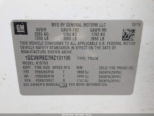 1GCVKREC7HZ131196 Chevrolet Silverado 1500 2lt