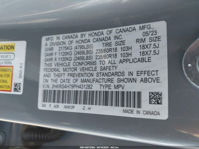 2HKRS4H79PH431282 Honda Cr-v Ex-l Awd