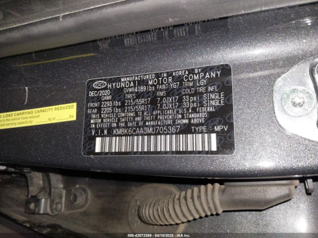 KM8K6CAA3MU705367 Hyundai Kona Sel Plus