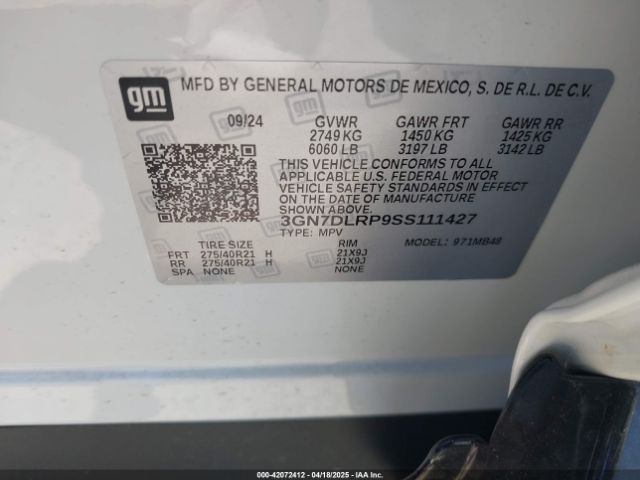 3GN7DLRP9SS111427 Chevrolet Equinox Ev Lt