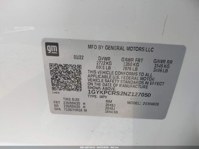 1GYKPCRS2NZ127050 Cadillac Xt6 Fwd Premium Luxury