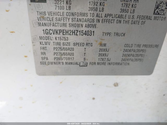 1GCVKPEH2HZ154031 Chevrolet Silverado 1500 Custom