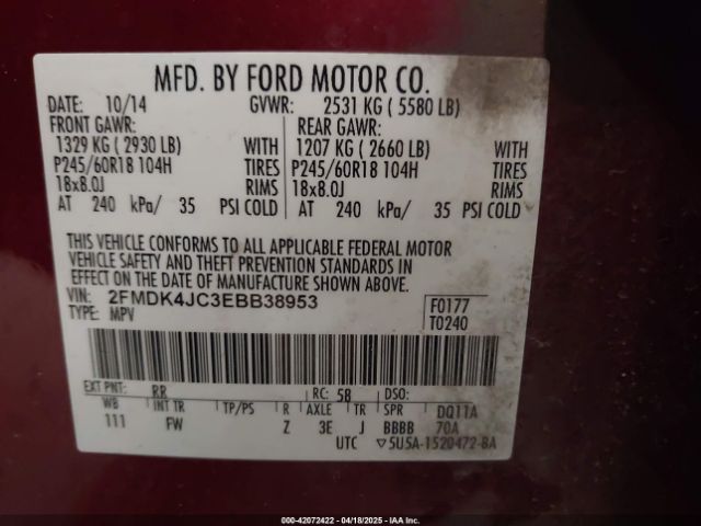 2FMDK4JC3EBB38953 Ford EDGE SEL