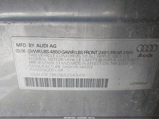 2006 AUDI A4 WAUDF78E06A256549 Photo 8